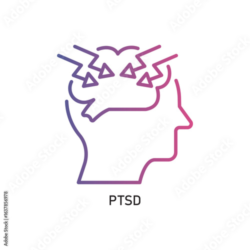 Ptsd Outline Illustration,Outline style icon of ptsd for mental health, wellness, education, and awareness designs