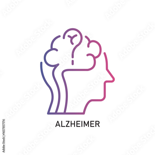 ALZHEIMER Outline Illustration,Outline style icon of alzheimer for mental health, wellness, education, and awareness designs