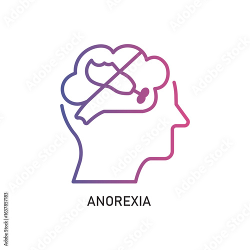 Anorexia Outline Illustration,Outline style icon of anorexia for mental health, wellness, education, and awareness designs