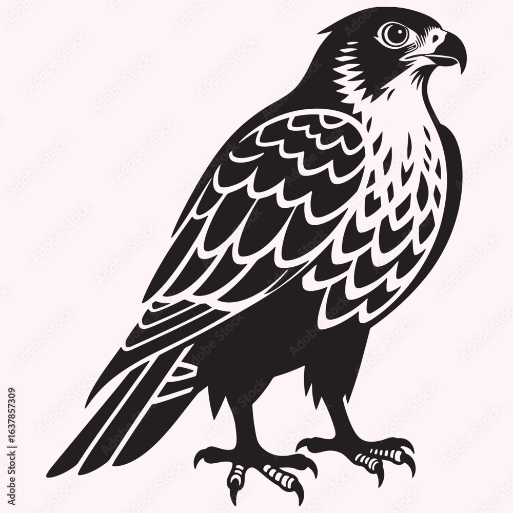 Fototapeta premium Stylized Kestrel Silhouette – Black Predator Bird Illustration
