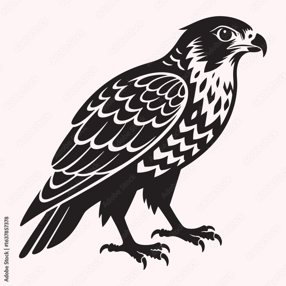Fototapeta premium Stylized Kestrel Silhouette – Black Predator Bird Illustration