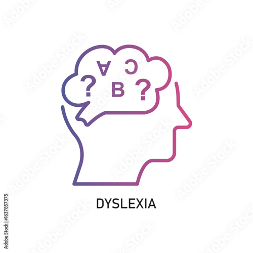 Dyslexia Outline Illustration,Outline style icon of dyslexia for mental health, wellness, education, and awareness designs