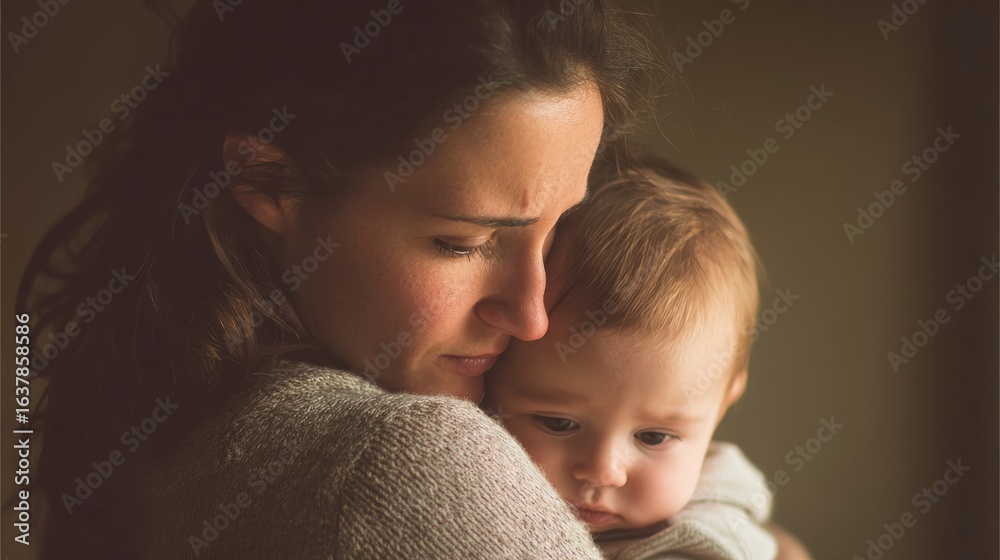 A woman holds an infant close to her chest with affectionate care, A woman holds an infant close to her chest with affectionate care,