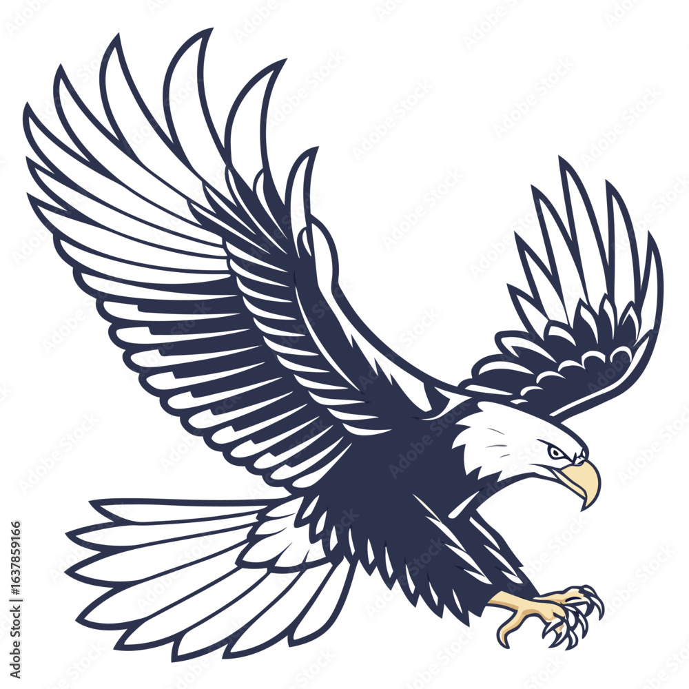Obraz premium Majestic American Bald Eagle Soaring Downward with Strength and Determination, Wings Spread Wide