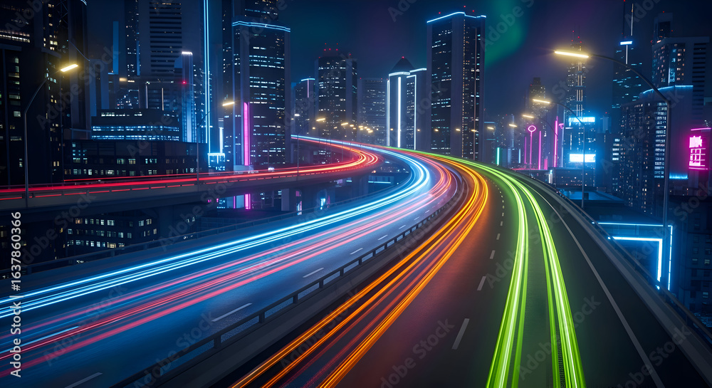 Fototapeta premium Futuristic Cityscape with Light Streaks at Night