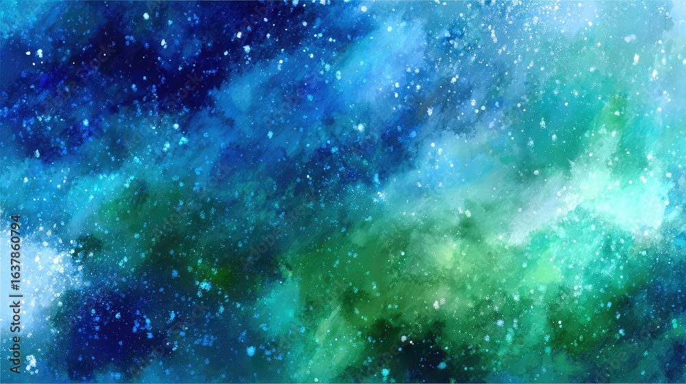 Obraz premium Sparkling green abstract watercolor space background
