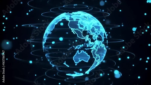 Wallpaper Mural Dynamic Blue Holographic Earth Globe Rotating with Digital Network Connections and Data Flow Torontodigital.ca