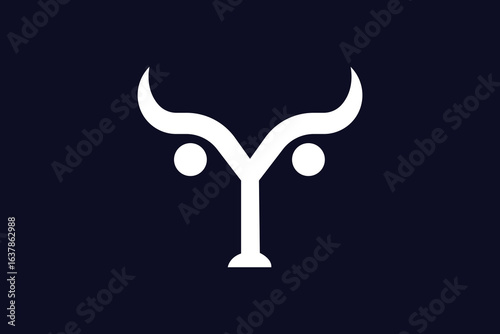 Abstract Letter Y with Bull Head Logo: Minimalist White Icon on Dark Blue Background.