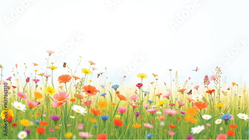 Colorful Flowers in Soft Pastel Colors. Illustration of a Serene Meadow with Colorful Flowers.