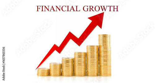 Gold Coin Stacks with Upward Red Arrow – Financial Growth Concept