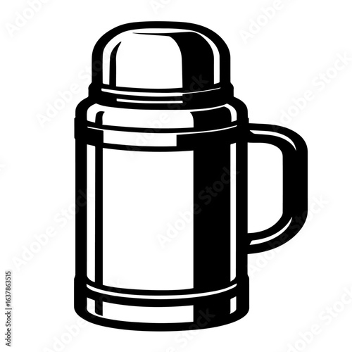  Black and White Thermos Bottle Vector Illustration