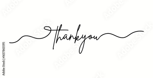 Vector art of thank you word in black calligraphy, isolated on white background