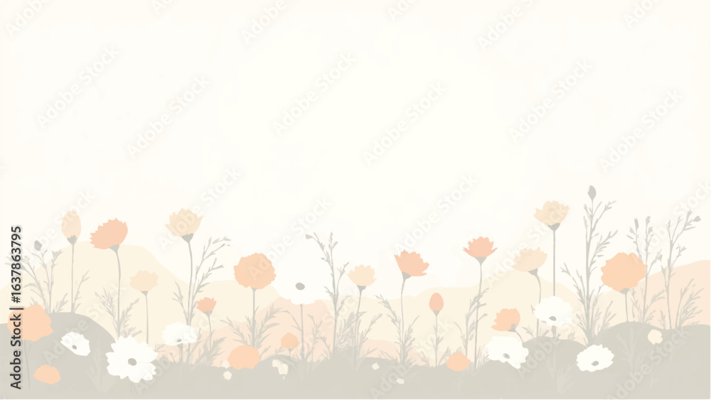 Fototapeta premium Colorful Flowers in Soft Pastel Colors. Illustration of a Serene Meadow with Colorful Flowers.