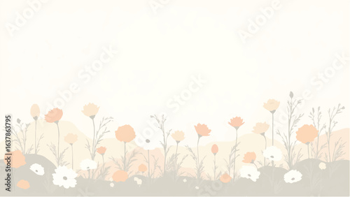 Colorful Flowers in Soft Pastel Colors. Illustration of a Serene Meadow with Colorful Flowers.