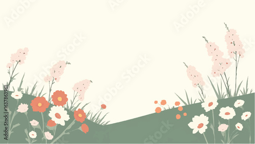 Colorful Flowers in Soft Pastel Colors. Illustration of a Serene Meadow with Colorful Flowers.