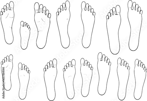 Set different human footprints. Baby footprint - stock vector.
