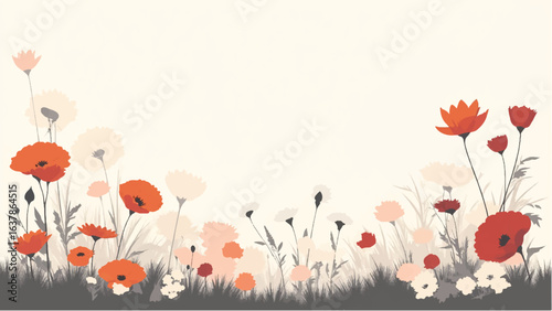 Colorful Flowers in Soft Pastel Colors. Illustration of a Serene Meadow with Colorful Flowers.