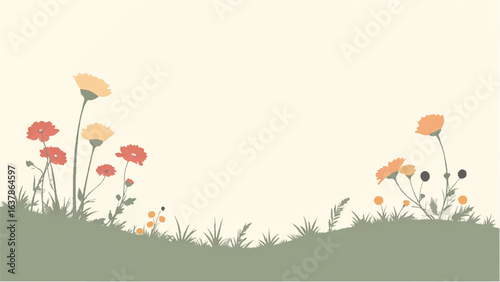 Colorful Flowers in Soft Pastel Colors. Illustration of a Serene Meadow with Colorful Flowers.