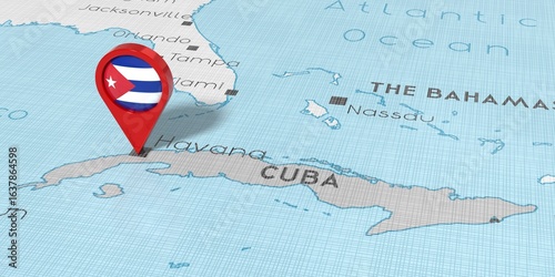 Photography Cuba, Havana - location pin with national flag on political map - 3D illustratio
