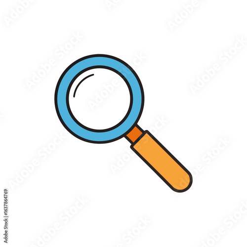 Vector art of blue and orange magnifying glass icon isolated on white background