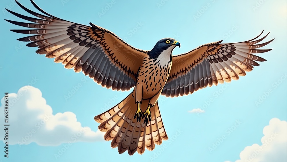 Fototapeta premium Illustration of a raptor soaring through a clear sky.