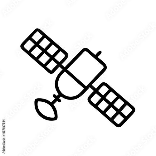 Satellite with solar panels in minimalist line art style  