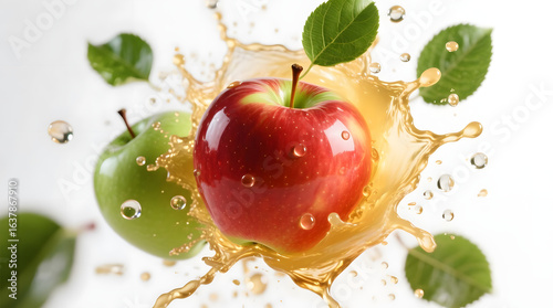 Vibrant Red and Green Apples in a Juicy Splash: Fresh, Healthy, and Appealing Stock Photo.