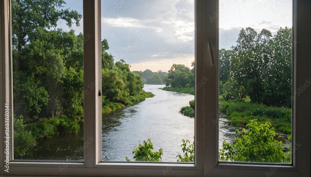 Obraz premium Window View Of River And Trees