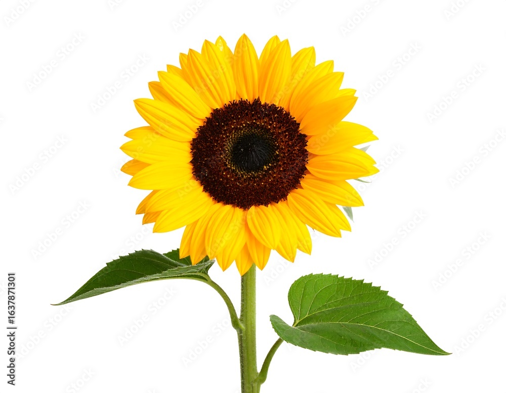 Obraz premium Single sunflower, vibrant yellow petals, dark brown center