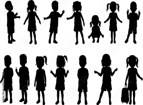 Collection of children silhouettes boys and girls set, vector illustration
