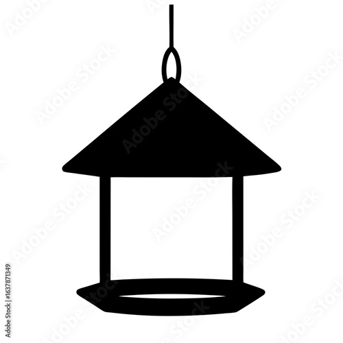 Silhouette bird feeder vector graphic, hanging bird feeder design, outdoor bird feeding station idea