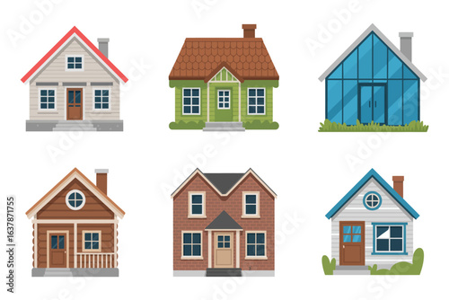 Family house and home icons, residential building vector, suburban house illustration, real estate collection, neighborhood design