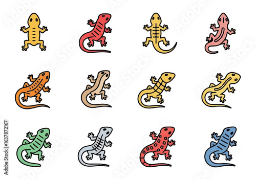 Lizards in a rectangular grid. Perfect for childrens books, educational materials, or reptilethemed designs.