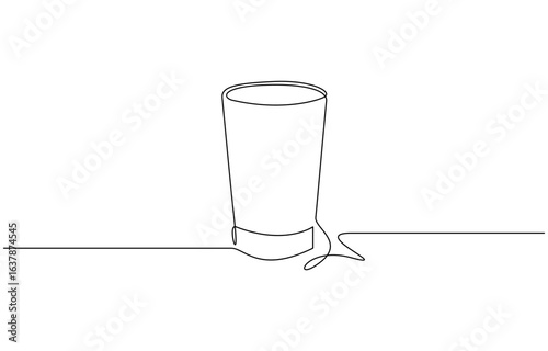 Continuous one line drawing of Glass with water vector illustration. Editable outline