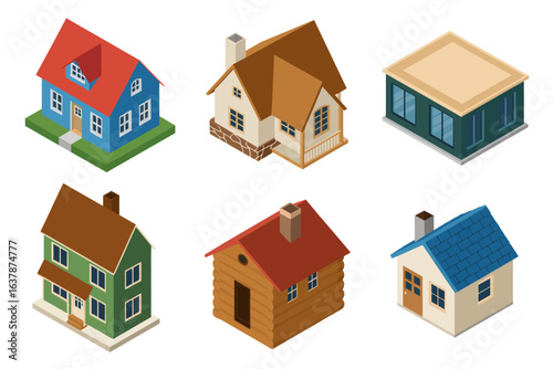 Modern home and cottage icons, residential building vector, family house illustration, real estate collection, neighborhood design