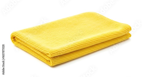 A folded bright yellow microfiber cleaning cloth isolated on white background