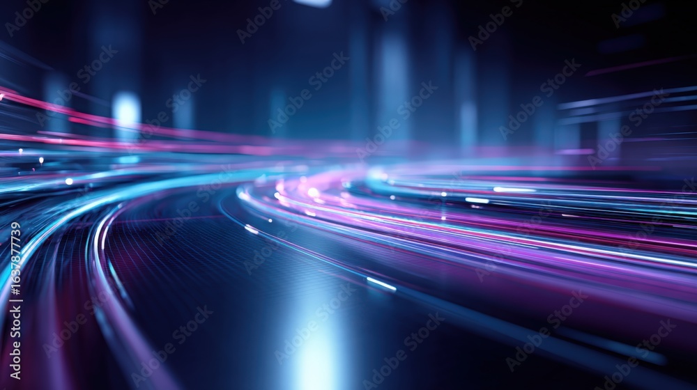 Naklejka premium Abstract Light Trails Background: Capturing Speed and Futuristic Energy in Blue and Purple Tones