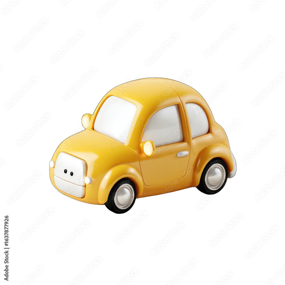 Obraz premium Cartoon yellow car, 3D model, simple design