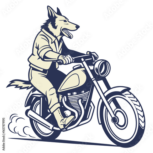 A Cool Wolf Biker Cruising on His Motorcycle with Style and Speed
