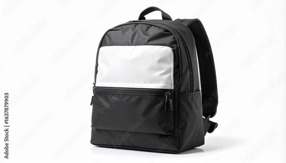 Fototapeta premium Minimalist Black and White Backpack Design with Matte Finish on Plain Background