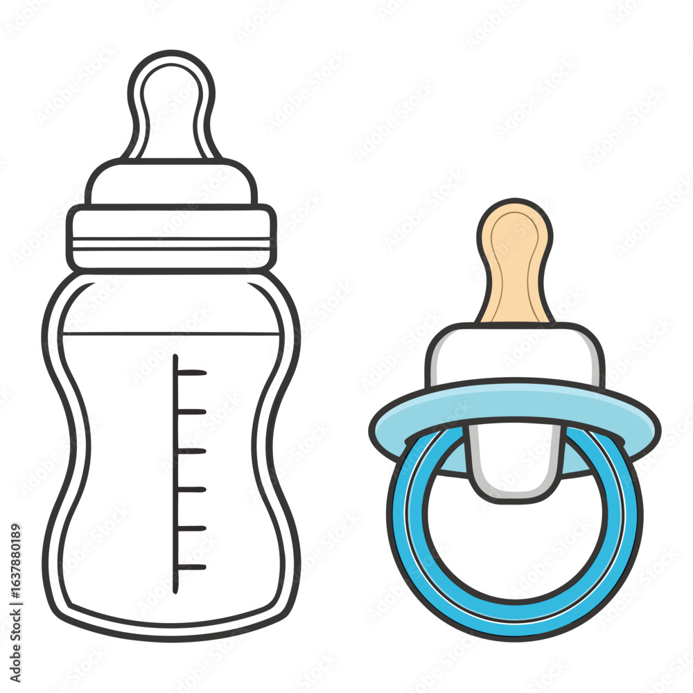 Baby bottle and pacifier vector icons isolated on a white background Baby bottle and pacifier vector icons isolated on a white background