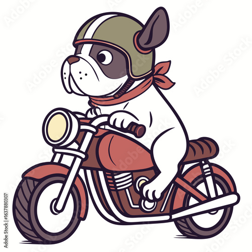 Cool French Bulldog Riding a Vintage Motorcycle with a Helmet and Scarf