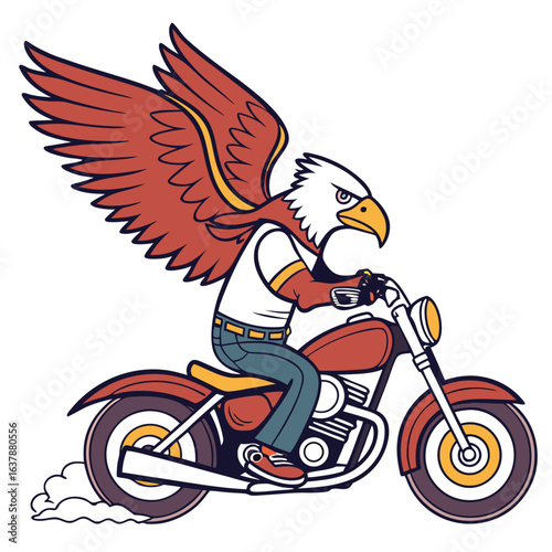 Eagle biker cruising on a motorcycle cartoon illustration speeding on the road
