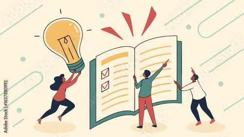 Collaborative Learning People Lifting a Giant Lightbulb and Book.