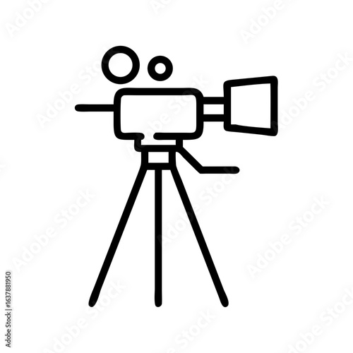 Vintage video camera icon outlined in simple style  