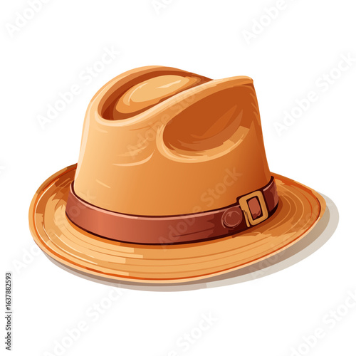 Stylized Fedora Hat Illustration Tan Outfit Accessory Fashionable Headwear Item Classic