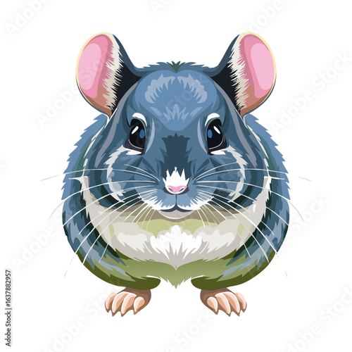 Cute cartoon chinchilla illustration on a black background small rodent with big ears and whiskers