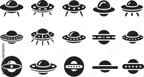 UFO silhouette vector set. Set of Flying saucer logo silhouettes vector illustration Isolated on white background