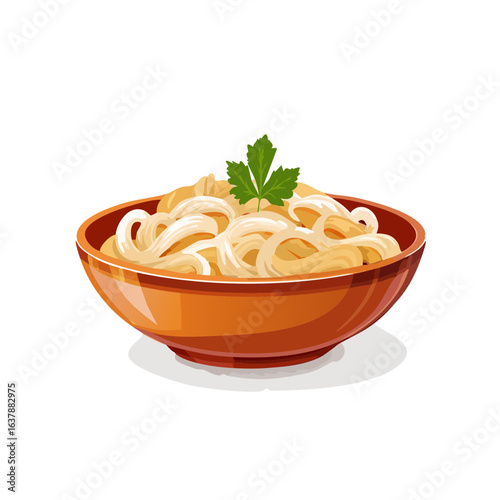 Pasta Bowl with Creamy Sauce and Parsley garnish Illustration Graphic