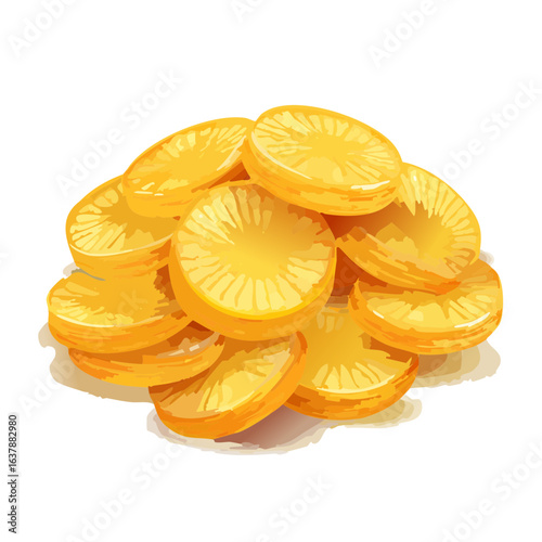 Pile of golden candy coins illustration treats sugary snacks confectionary dessert food design element.